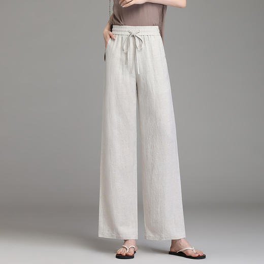 雀说棉麻阔腿裤新款宽松高腰显瘦休闲女裤AL27968 商品图1