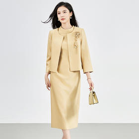 羊毛呢名媛轻奢感，圆领外套+背心连衣裙子两件套装WLZD-2427406