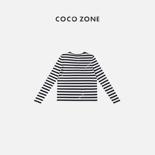 COCO ZONE 通勤风小V领显瘦条纹长袖T恤上衣  23C18687 商品图1