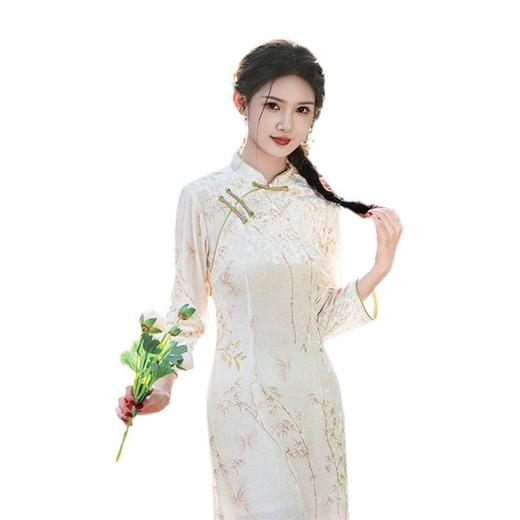 2024秋季新款民国复古国风金钻绒长款七分袖素雅旗袍SYK21927 商品图4