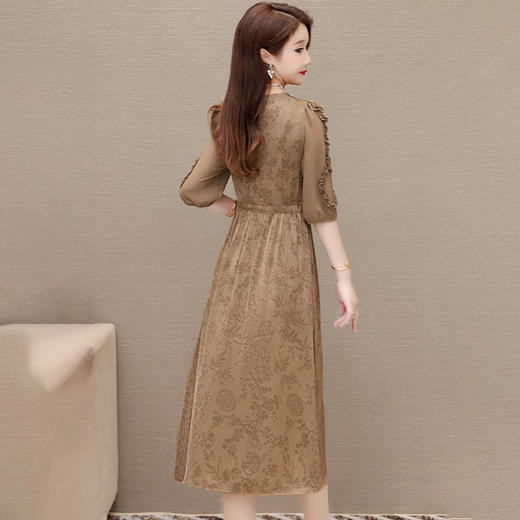 QYMLRX-1714C107-Y 印花连衣裙优雅女装木耳边中袖时尚气质中长款百褶裙A字裙 商品图2