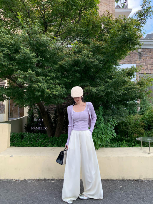 Read Nameless /100%莱赛尔冰爽紫色开衫2件套+白色西裤 商品图4