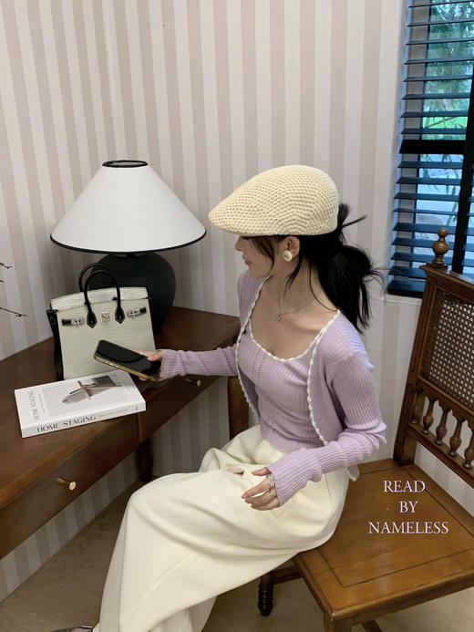 Read Nameless /100%莱赛尔冰爽紫色开衫2件套+白色西裤 商品图7