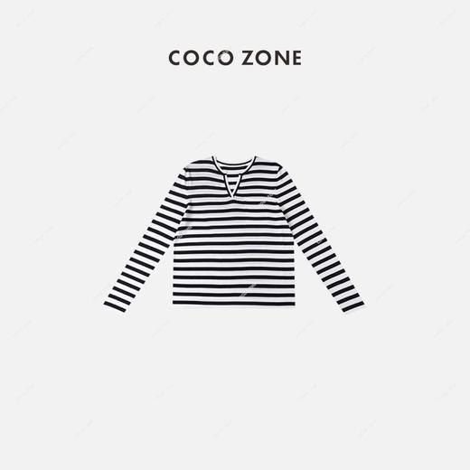 COCO ZONE 通勤风小V领显瘦条纹长袖T恤上衣  23C18687 商品图0