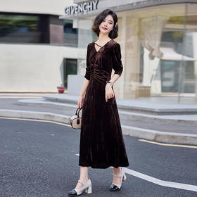 v领时尚气质显瘦修身，优雅金丝绒超好看连衣裙HR-HANYUSHEQ6