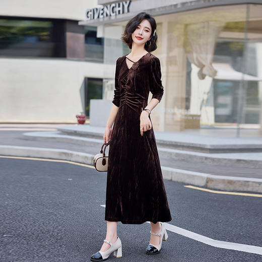 v领时尚气质显瘦修身，优雅金丝绒超好看连衣裙HR-HANYUSHEQ6 商品图0