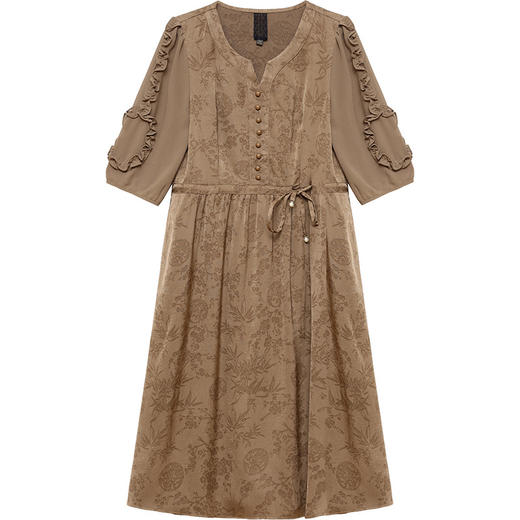 QYMLRX-1714C107-Y 印花连衣裙优雅女装木耳边中袖时尚气质中长款百褶裙A字裙 商品图4