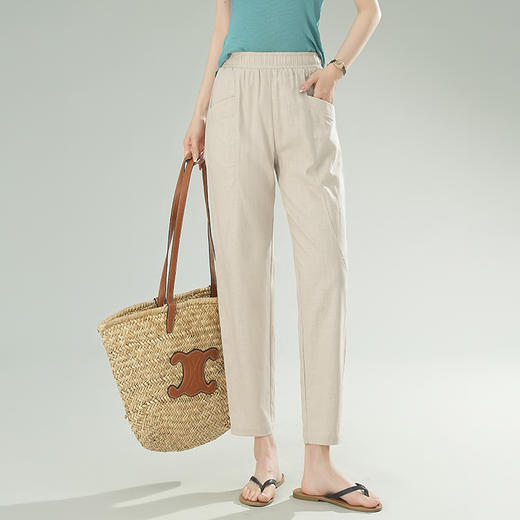 雀说棉麻裤女哈伦萝卜大码宽松高腰九分亚麻薄款直筒休闲裤子AL28589 商品图2