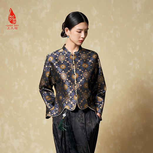 SAINTJOY/上久楷 女式宋锦外套 中式上衣 中国风 复古 大小团花纹花卉锦 CY1024207016 商品图2