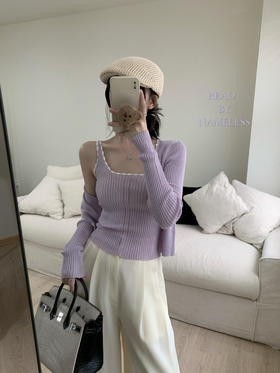 Read Nameless /100%莱赛尔冰爽紫色开衫2件套+白色西裤