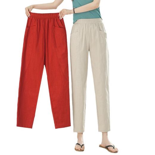 雀说棉麻裤女哈伦萝卜大码宽松高腰九分亚麻薄款直筒休闲裤子AL28589 商品图4