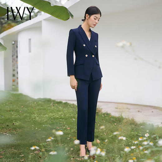 IWY/高级藏青色职业套装女2024气质干练工装两件套公务员面试西装C11355+P11356 商品图4