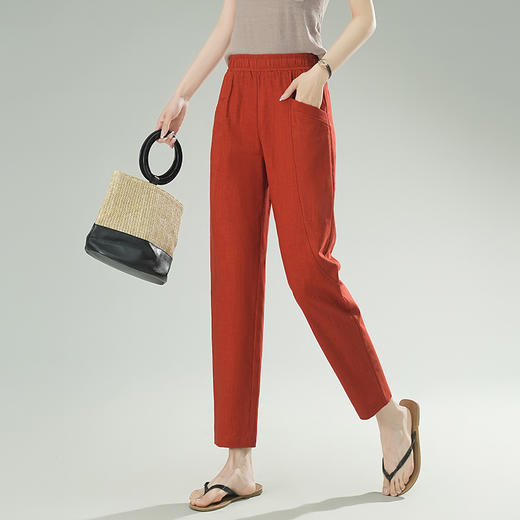 雀说棉麻裤女哈伦萝卜大码宽松高腰九分亚麻薄款直筒休闲裤子AL28589 商品图1