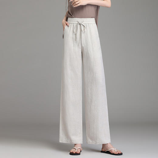 雀说棉麻阔腿裤新款宽松高腰显瘦休闲女裤AL27968 商品图7