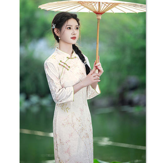 2024秋季新款民国复古国风金钻绒长款七分袖素雅旗袍SYK21927 商品图3