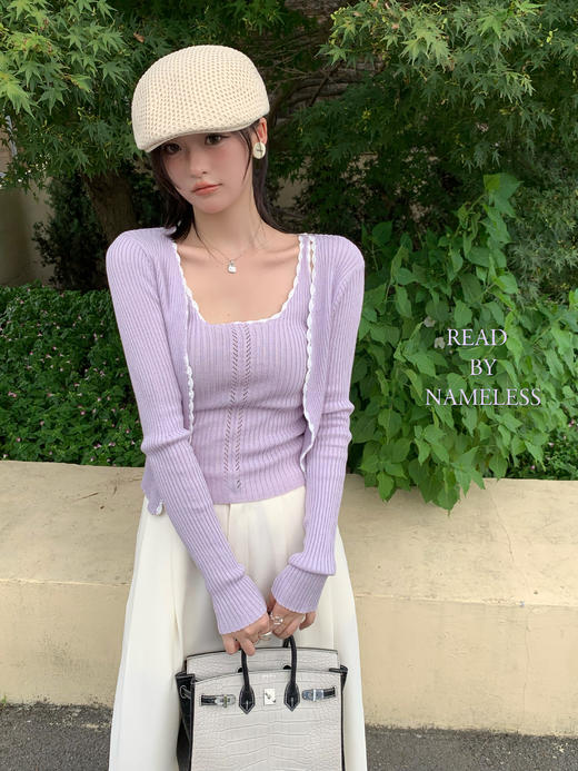 Read Nameless /100%莱赛尔冰爽紫色开衫2件套+白色西裤 商品图9