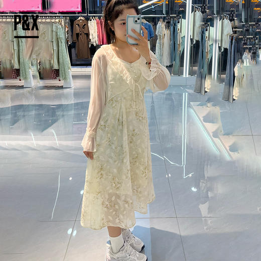 P&X设计师女装法式气质碎收腰花甜美风套装长裙 824214245 花色 商品图1