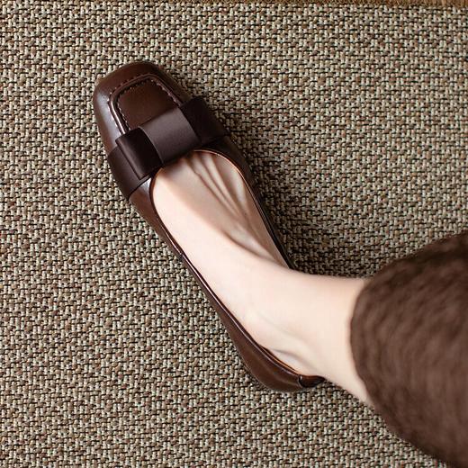 【预售5天】真皮浅口单鞋低跟圆头，蝴蝶结复古平底休闲工作鞋XMN&3272 商品图2