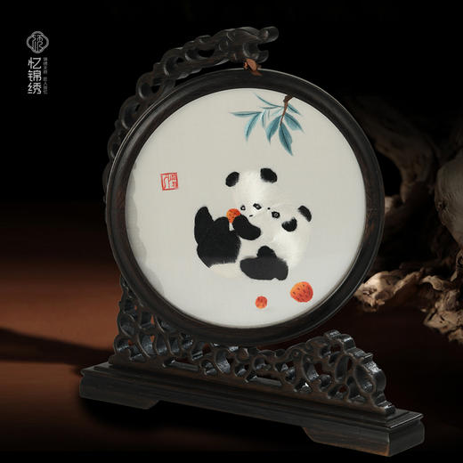 蜀绣滚滚红荔双熊猫非遗手工工艺 商品图1