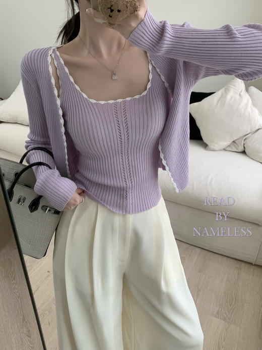 Read Nameless /100%莱赛尔冰爽紫色开衫2件套+白色西裤 商品图1