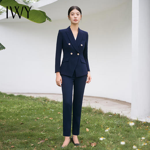 IWY/高级藏青色职业套装女2024气质干练工装两件套公务员面试西装C11355+P11356 商品图0