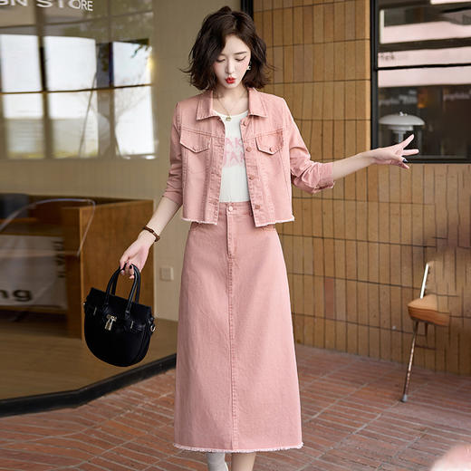 秋款时尚休闲套装印花T恤牛仔外套半裙三件套裙MJ6005M 商品图3