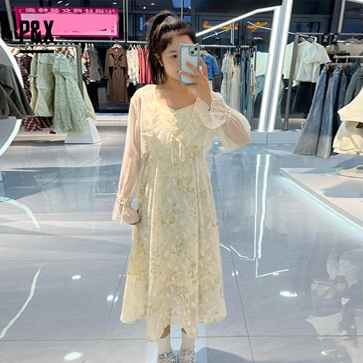 P&X设计师女装法式气质碎收腰花甜美风套装长裙 824214245 花色 商品图0