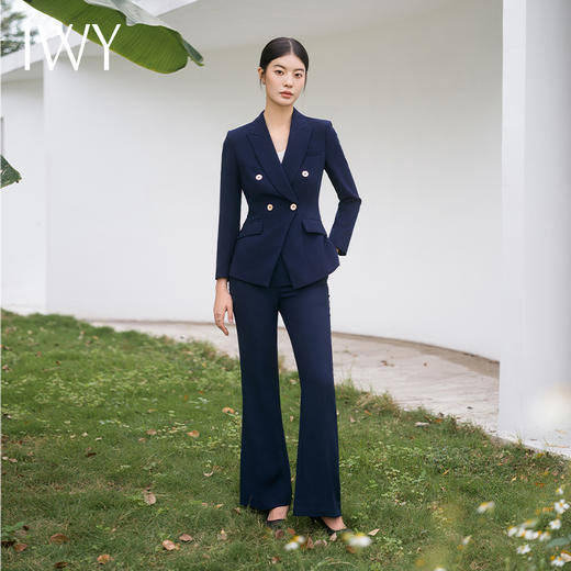 IWY/时尚干练藏青色工作服气质售楼部白领正式场合西装套装微喇裤C11355+P31356 商品图1