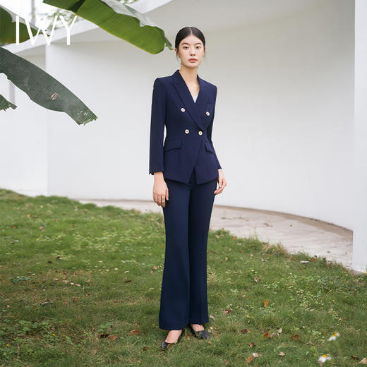 IWY/时尚干练藏青色工作服气质售楼部白领正式场合西装套装微喇裤C11355+P31356 商品图0
