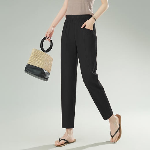 雀说棉麻裤女哈伦萝卜大码宽松高腰九分亚麻薄款直筒休闲裤子AL28589 商品图6