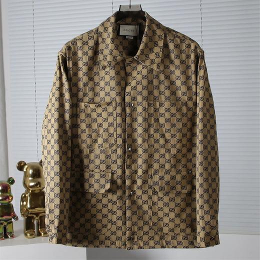 古家情侣款经典老花提花复古立领夹克外套工装衬衫 商品图3