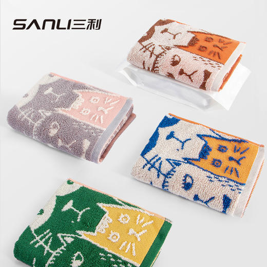 三利毛巾纯棉提花猫童巾涂鸦儿童洗脸巾面巾猫猫毛巾 商品图1