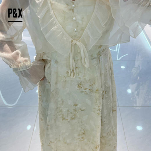 P&X设计师女装法式气质碎收腰花甜美风套装长裙 824214245 花色 商品图2