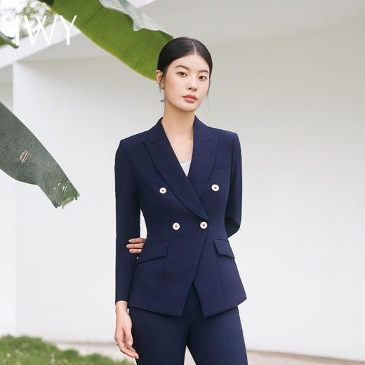 IWY/时尚干练藏青色工作服气质售楼部白领正式场合西装套装微喇裤C11355+P31356 商品图4
