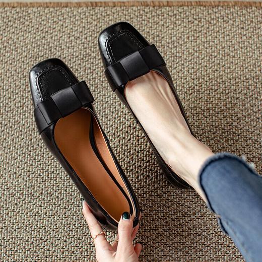 【预售5天】真皮浅口单鞋低跟圆头，蝴蝶结复古平底休闲工作鞋XMN&3272 商品图4