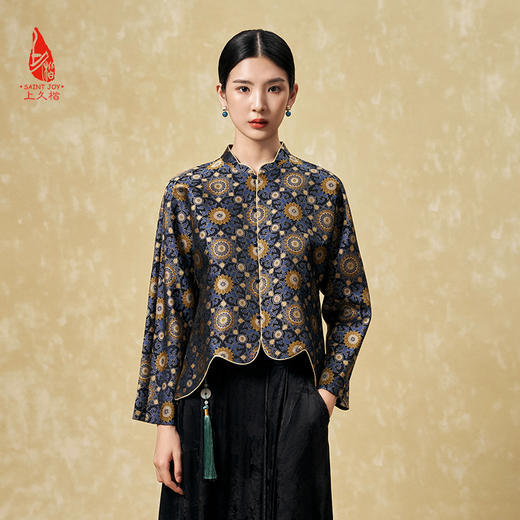 SAINTJOY/上久楷 女式宋锦外套 中式上衣 中国风 复古 大小团花纹花卉锦 CY1024207016 商品图0