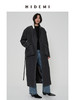 HIDEMI 极简大立体口袋设计感飞行员式领底呢手工式拼接宽肩大廓形绵羊毛厚款长款可拆卸腰带毛呢西装大衣外套 深灰色/藏蓝色 商品缩略图0