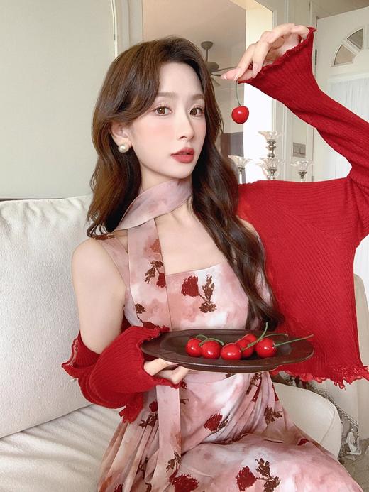 张心子【雾色玫瑰】法式浪漫印花雪纺吊带连衣裙女秋季新款长裙仙 U2408081 商品图1