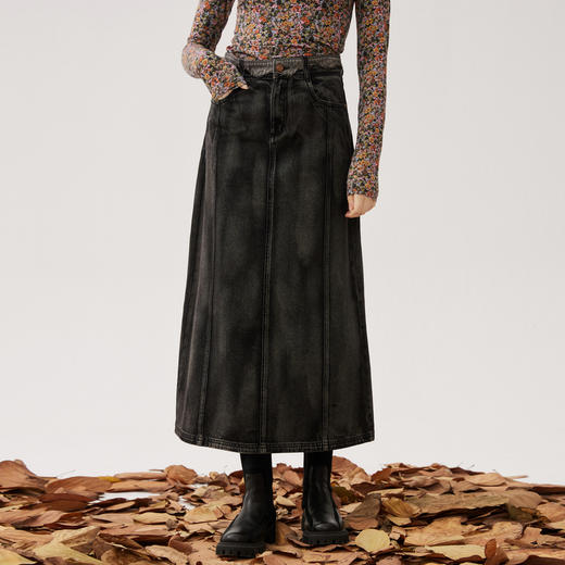 谜底牛仔半身裙女2024秋新品复古文艺风A型水洗做旧长裙243MB1056 商品图0