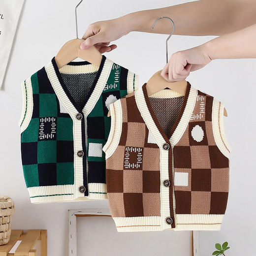 男女童针织马甲春秋外穿坎肩宝宝毛衣毛线开衫马夹婴儿V领背心 商品图0