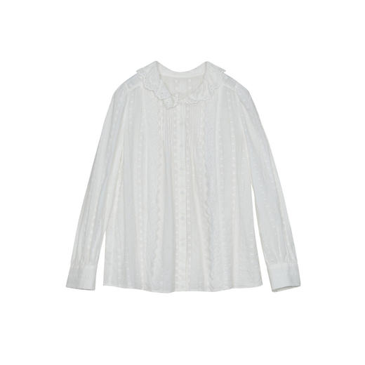 谜底白衬衫长袖女士2024秋新品复古田园风荷叶边领衬衣243MC1007 商品图4