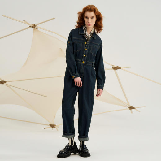 谜底牛仔连体裤女2024秋季新品复古风时髦宽松直筒长裤243MK1113 商品图0