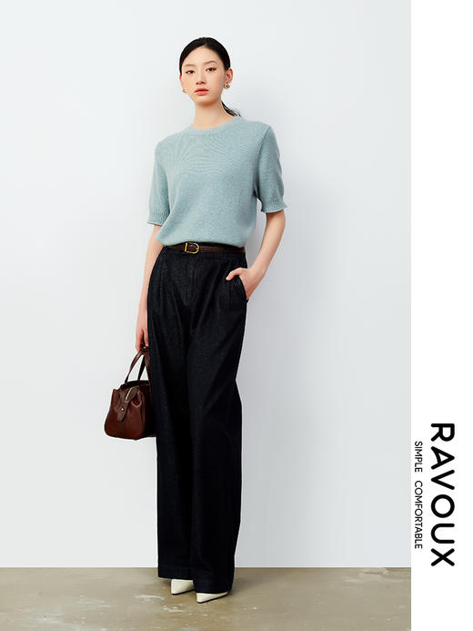 263190209藏青阔腿牛仔裤 商品图2