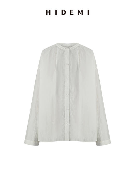 HIDEMI 甄选长绒棉酵素水洗做旧感空气微褶皱圆领极简大廓形oversize衬衫 商品图5