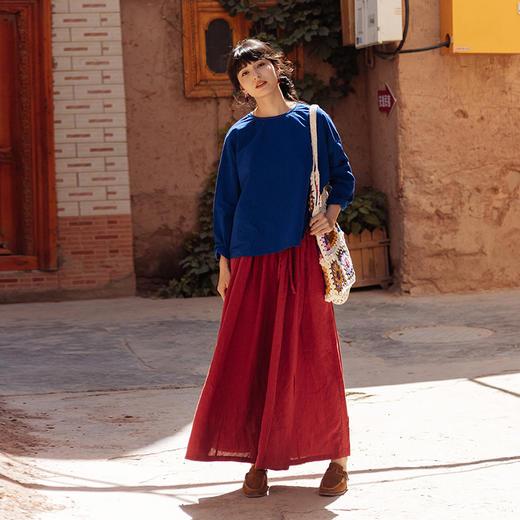 绽放旅行女装525朵/早秋亚麻全腰松紧文艺宽松透气阔腿裤飘逸裤裙 商品图0