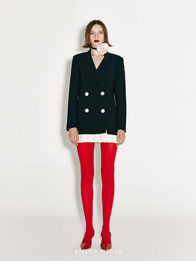 【午夜落云】下摆百褶拼接直身西装连衣裙