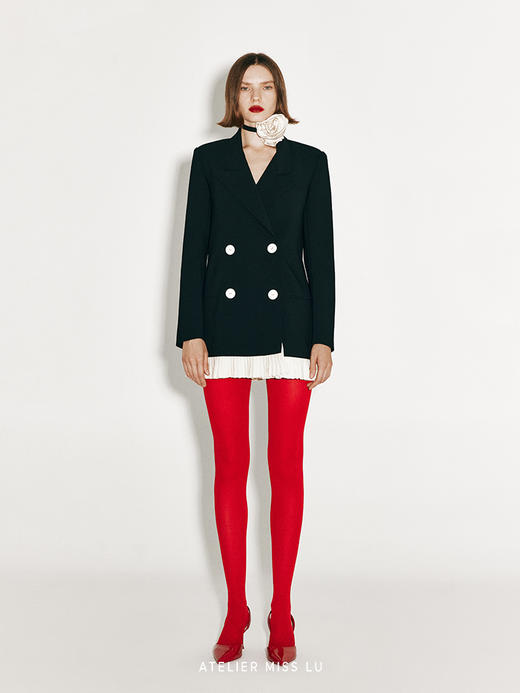 【午夜落云】下摆百褶拼接直身西装连衣裙 商品图0