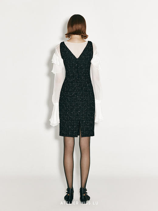 【吉普赛浪漫】复古金属扣粗花呢修身连衣裙 商品图2