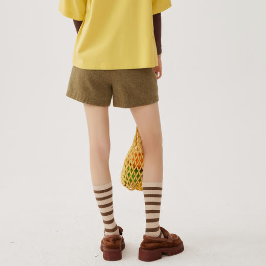 谜底毛呢短裤女2024秋季新品百搭简约高腰直筒短裤靴裤243MK1134 商品图2