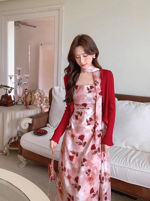 张心子【雾色玫瑰】法式浪漫印花雪纺吊带连衣裙女秋季新款长裙仙 U2408081 商品图9